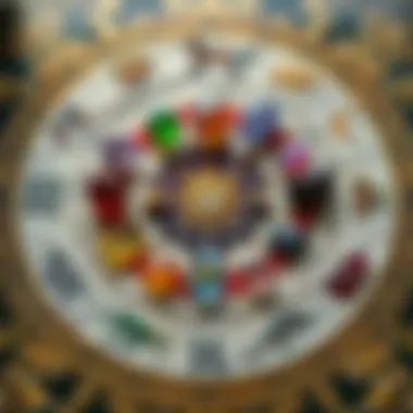 Mapping Zodiac Signs and Their Stones An astrological chart overlaying images of corresponding zodiac stones