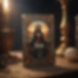 An ancient tarot card deck displayed on a mystical backdrop