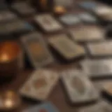 Intricate design of tarot cards spread out on a table