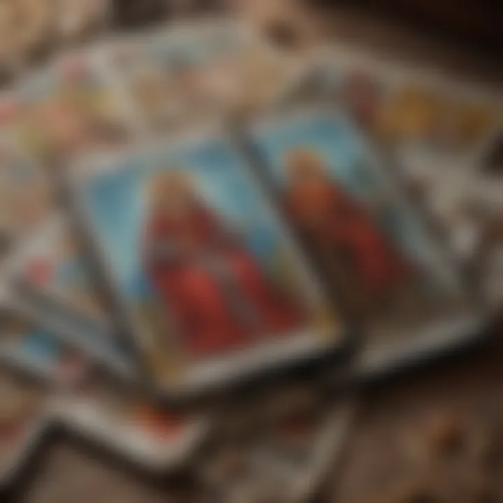 Close-up of tarot cards with symbols related to love and compatibility.