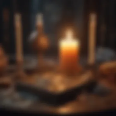 Mystical Setting with Crowley Tarot A mystical setting with candles and crystals alongside Crowley Tarot cards