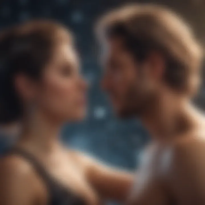 A cosmic background illustrating romantic compatibility among zodiac signs