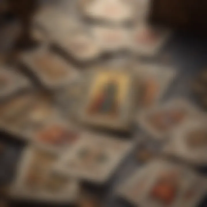 A close-up of tarot cards laid out for interpretation