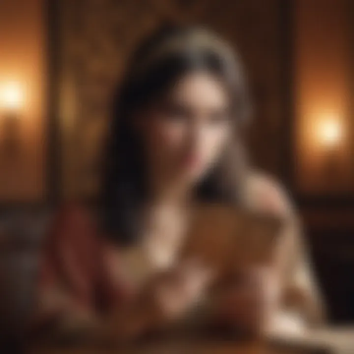 An insightful illustration of a person engaged in card reading