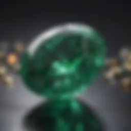 A close-up view of a vibrant emerald gemstone showcasing its rich green hues and clarity.