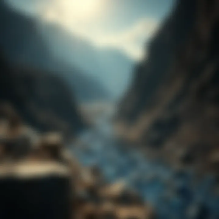 Sapphire Mining Landscape A picturesque view of sapphire mining in India, showcasing the rugged terrain and landscape.