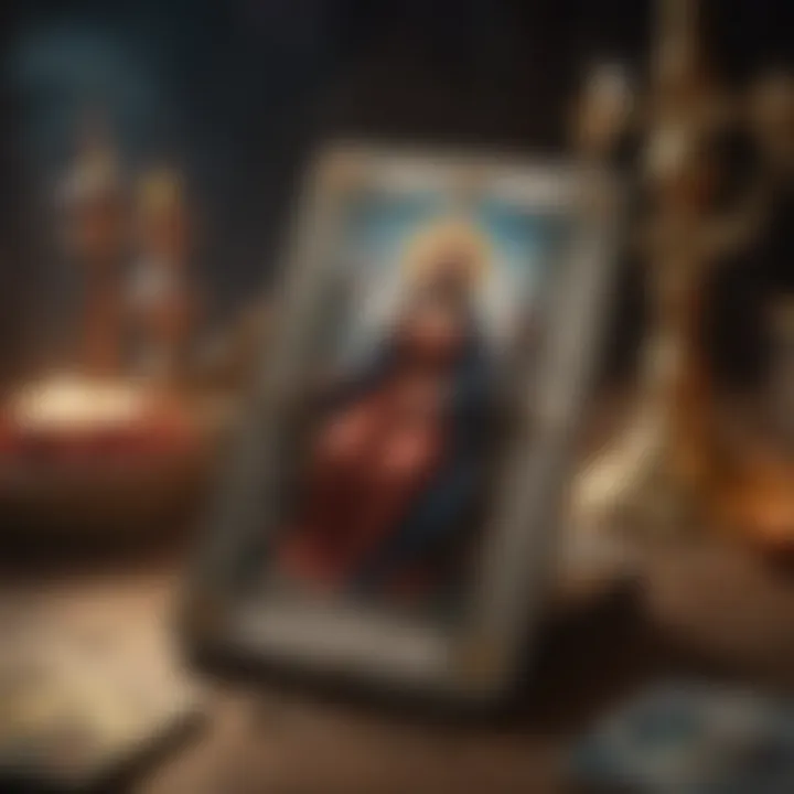 Symbolic representation of tarot cards intertwined with Christian iconography