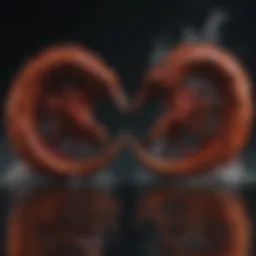 A fiery Aries symbol intertwined with the watery Scorpio sign, representing their elemental contrast.