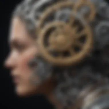 A brain with gears representing psychological frameworks
