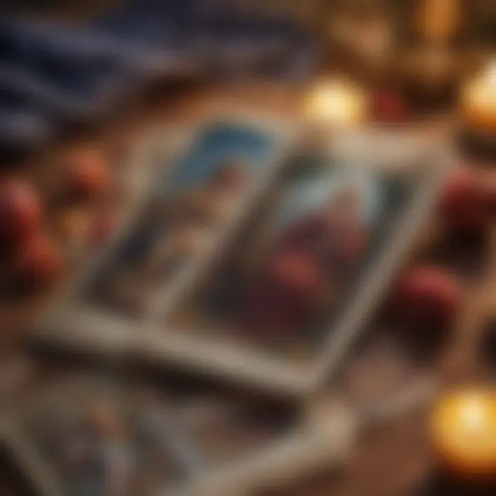 Close-up of the Lovers tarot card, symbolizing choices in relationships.