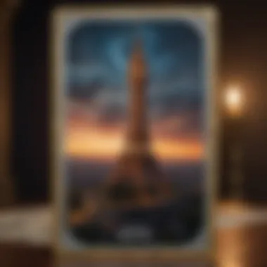 An illuminated tarot card displaying the Tower, representing change.