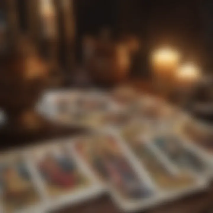 An artistic representation of tarot spreads using Crowley decks during a reading session