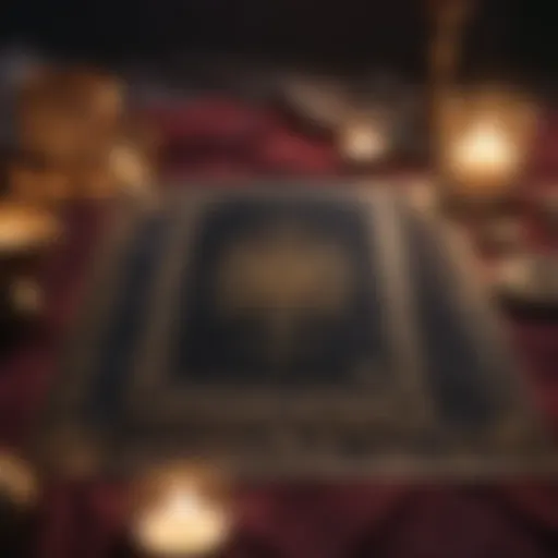 A mystical tarot card spread on a dark velvet cloth.