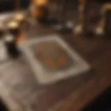 A mystical tarot card spread on a wooden table