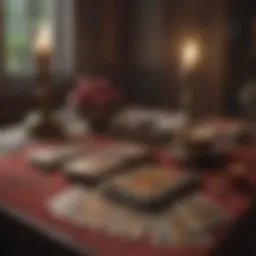 Tarot cards laid out in a romantic setting