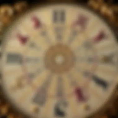 A celestial chart depicting zodiac signs