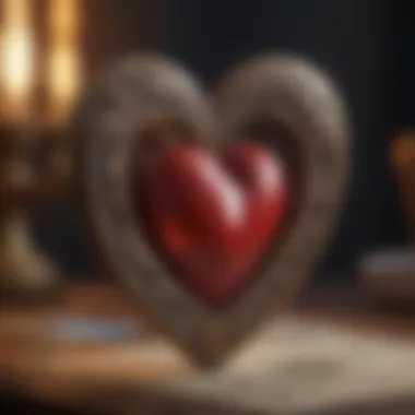 A close-up of a tarot card depicting a heart symbol