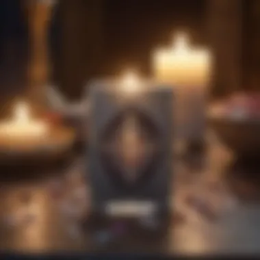 Oracle Decks in a Spiritual Environment A serene setting with candles and crystals complements a modern oracle deck, highlighting its spiritual significance.