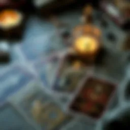 Elegant tarot cards laid out with a digital interface overlay