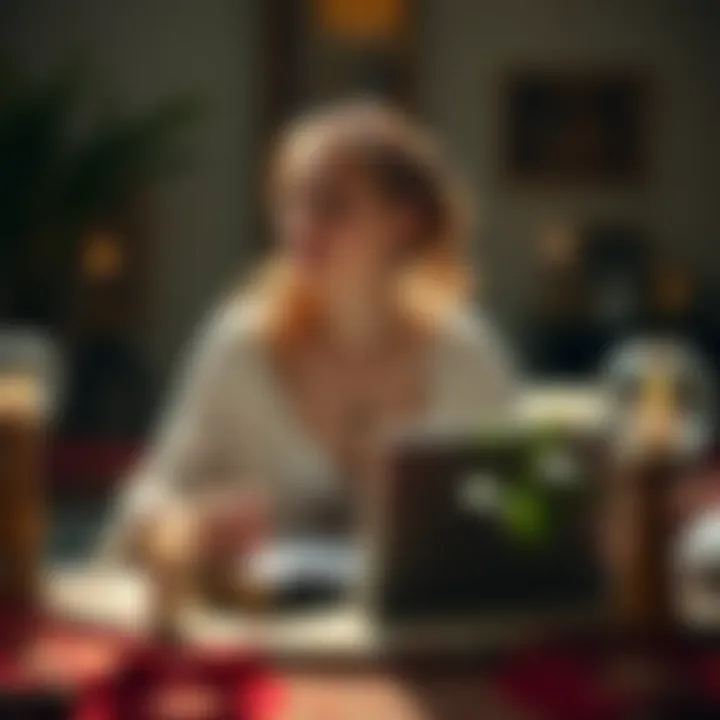 A serene setting featuring a tarot reader and digital resources