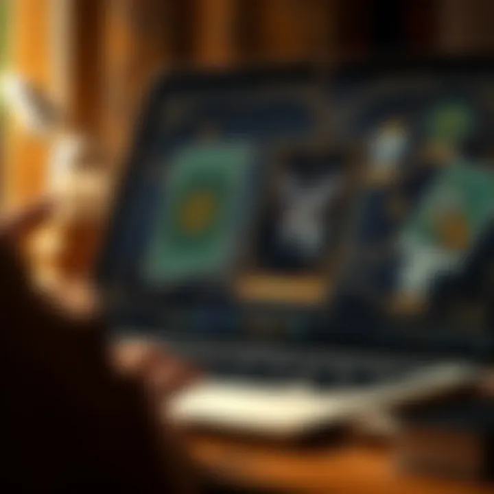 Close-up of tarot reading software on a laptop screen
