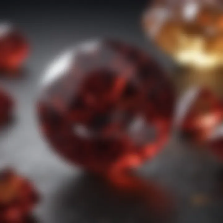 A close-up of the elegant garnet gemstone, showcasing its rich red hue and unique facets.