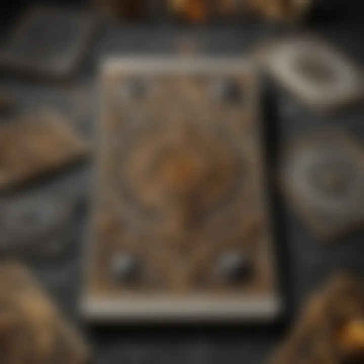 A close-up of tarot cards featuring intricate artwork and symbols