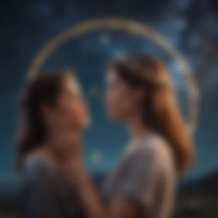 A starry night sky with astrological symbols representing romantic guidance