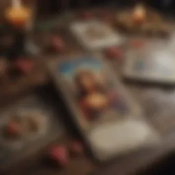 An ethereal tarot card spread symbolizing love and connections