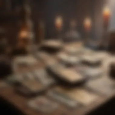 A collection of tarot books laid out on a wooden table with a mystical ambiance.