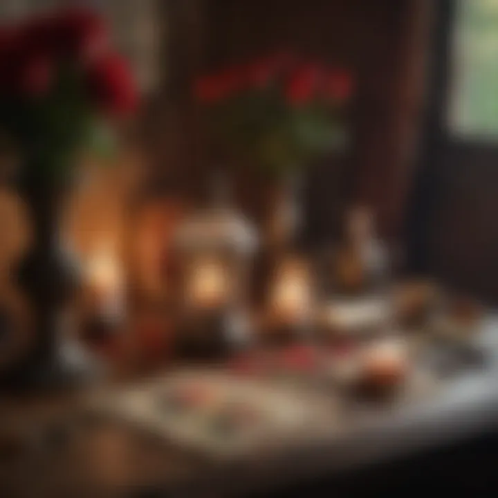 A serene environment for tarot reading with candles and roses