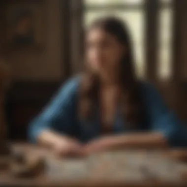 A serene person contemplating tarot cards, representing introspection and emotional clarity.