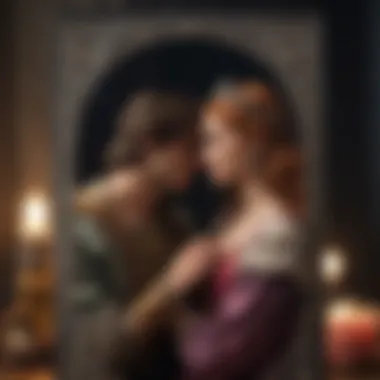 Close-up of a tarot card depicting the Lovers