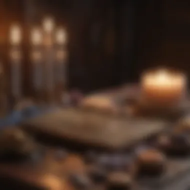 A serene setting for tarot reading with candles and crystals