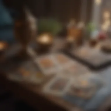 Serene Tarot Reading Setting A serene setting with tarot cards laid out beside a mobile device