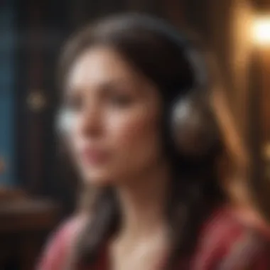 A person listening to a podcast with headphones