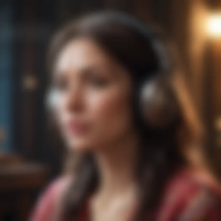 A person listening to a podcast with headphones