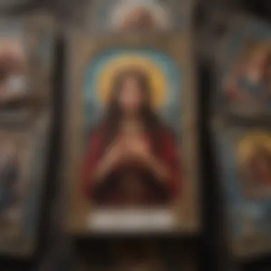 A close-up of Tarot cards, highlighting the archetypes and themes that illustrate personal growth and decision-making.