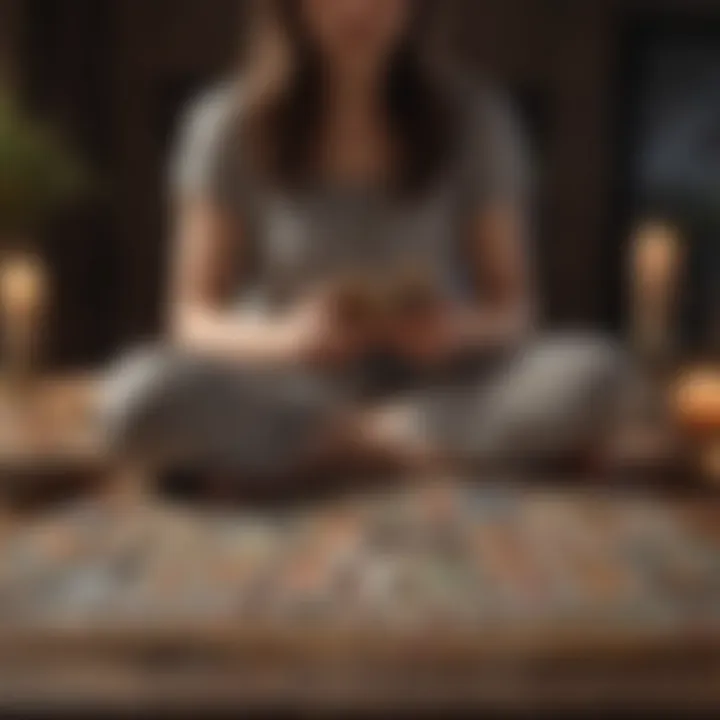 A serene scene depicting meditation and tarot reading