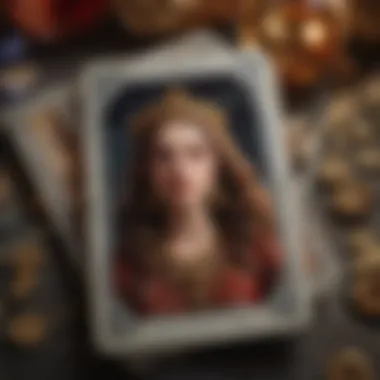 A close-up of tarot cards depicting major archetypes