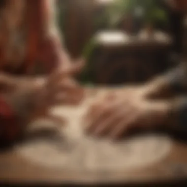 Intricate Palmistry Session An intricate palm reading session in a serene setting