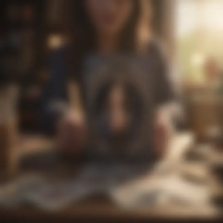 A serene individual engaging in tarot reading