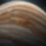 A detailed view of Jupiter's swirling clouds and storms