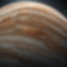 A detailed view of Jupiter's swirling clouds and storms