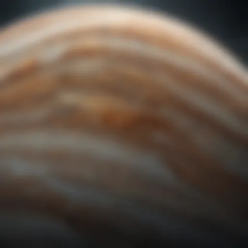 A detailed view of Jupiter's swirling clouds and storms