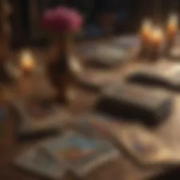 Tarot cards spread out on a table with a romantic theme