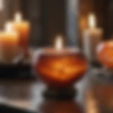 A serene setting with agate stones and candles, creating a calming atmosphere for meditation