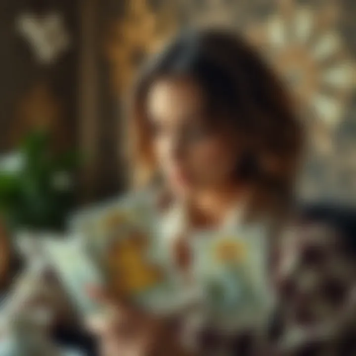 A person contemplating the meaning of tarot cards