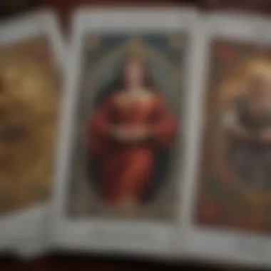 A close-up of tarot cards depicting external influences in a relationship