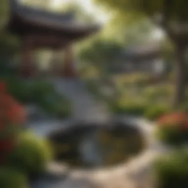 An outdoor garden designed with Feng Shui techniques to attract abundance and prosperity.